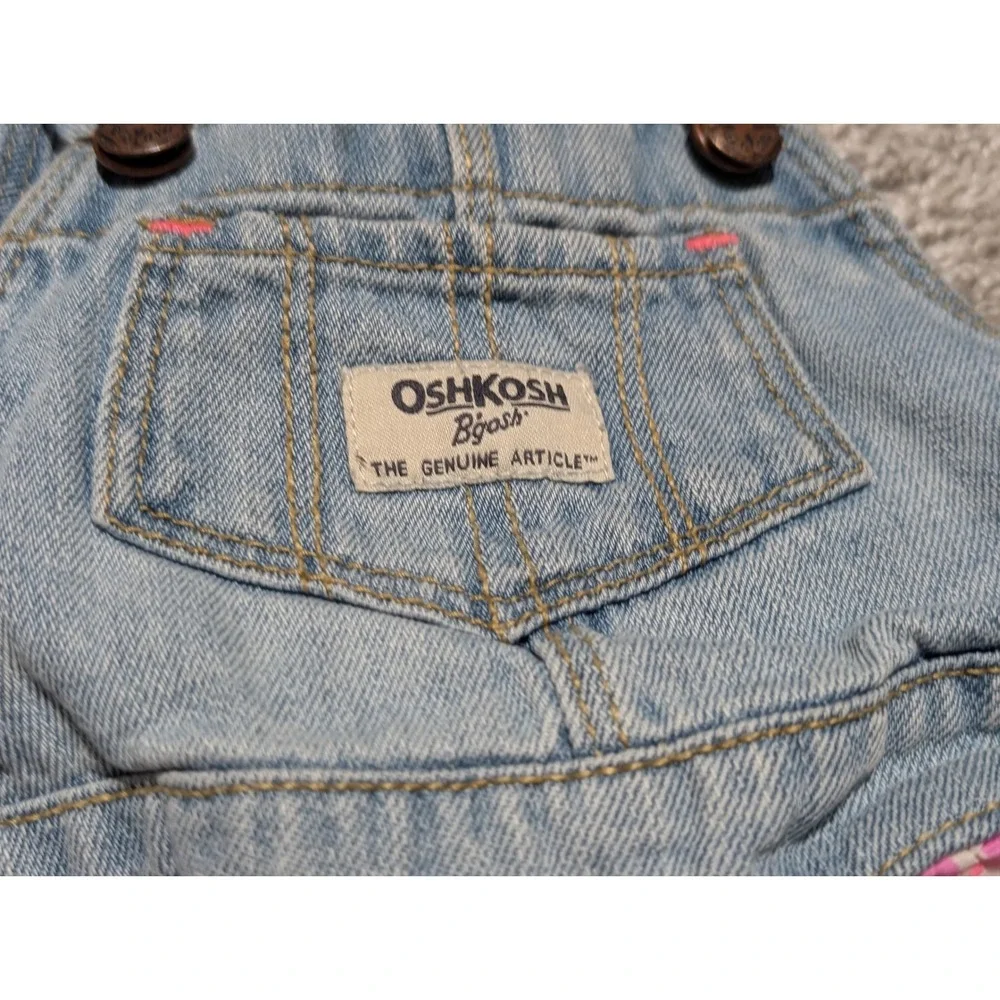 OshKosh Bgosh 12M Denim Overall Dress Tiered Ruffle Geometric Floral‎ Print Blue